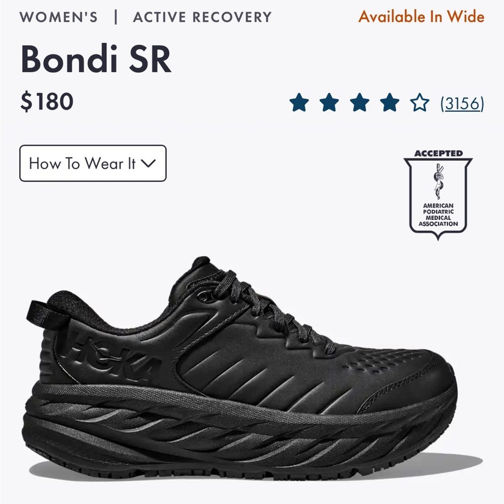Hoka Bondi SR Women's Athletic Shoe in Black